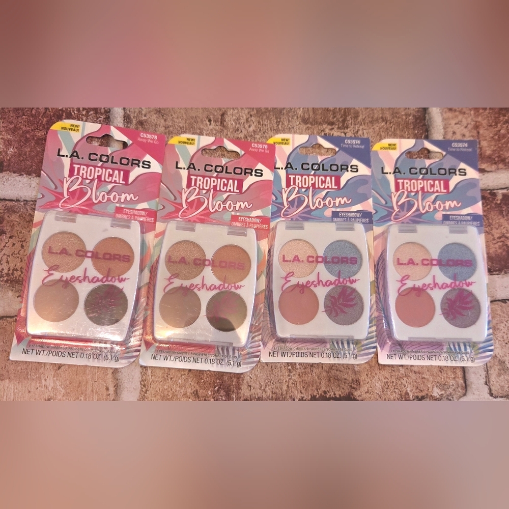 L.A. Colors Tropical Bloom Mini Eyeshadow Quad - Pink, Peach & Shimmer - 4 Pack